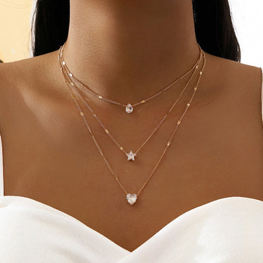 Multi-Layer Star Heart Pendant Necklace – Vintage Chic